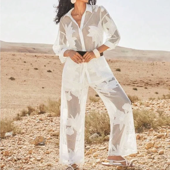 Elegant White Floral Sheer Jumpsuit - Picture 4 of 4